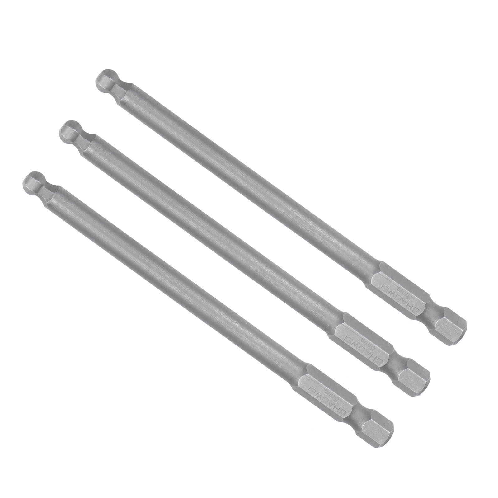 CoCud Ball End Hex Head Wrench Drill Bit, H5 Head 4" Length 1/4" Hex Shank, S2 Steel Screwdriver Bits - (Applications: for Furniture Assembly), 3-Pieces