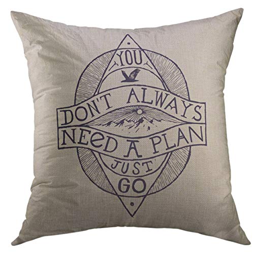 Mugod Pillow Case Adventure Just Go to Mountains Vintage Hiking Lettering Travel Silk Screen Camp Square Throw Pillow Cover for Men Women Kids Cushion Cover 20x20 Inch