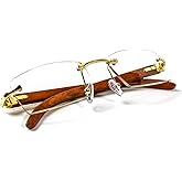 Street Knitted Vintage Retro 90's Rimless Clear Lens Gold Frame Hip Hop Rectangle Men Frameless Buffs Woodgrain Fashion Frameless Square Clear Tint Eye Glasses