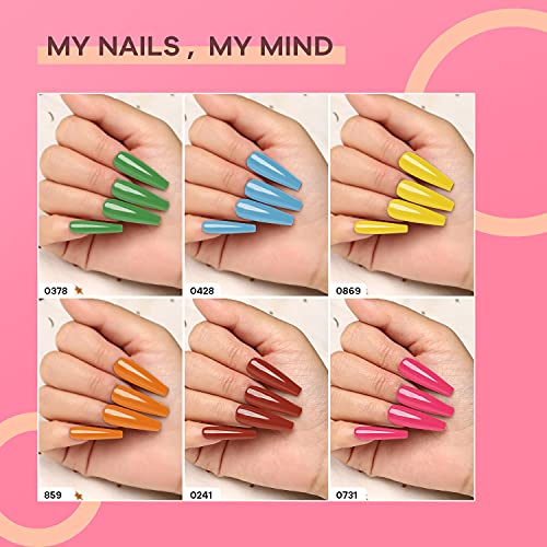 MEFA Gel Nail Polish Set, Colorful Summer Collection 6 Colors, Green Blue Lemon Yellow Neon Soak Off Gel Polish Popular Bright Color Shining Salon Manicure Kit Gift For Girlfriend 5ml