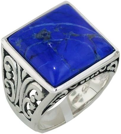 Nickle Free .925 Sterling Silver Genuine Howlite Oxidized Filigree 3mm Band Ring Size 6