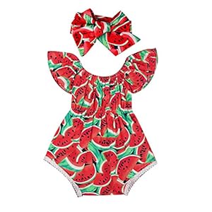 Baby Pasgeboren Baby Meisje Watermeloen Romper Jumpsuit Bodysuit + Hoofdband Outfit