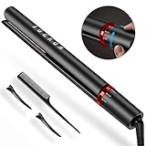 Black Hair Straightener ,Ceramic Flat Iron with Rotating Switch to Adjust Temperature Dual Voltage 100-240V for Worldwide Use Travel Hair Styling Straighteners