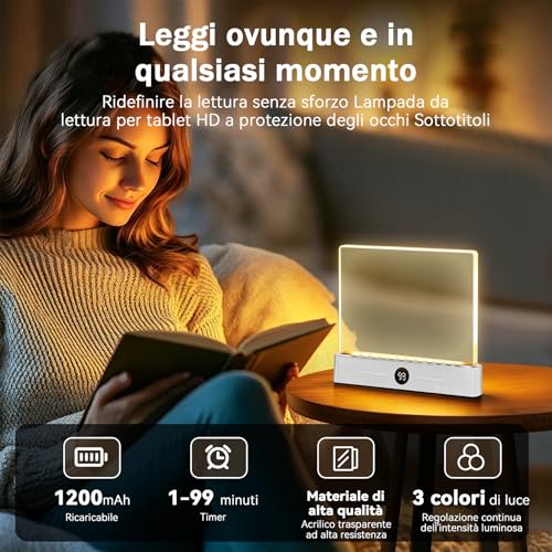 LED HD Pannello Luce da Lettura, Lampada Lettura Libro Occhi Protetti | Luce Libro Piatta Ricaricabile da Letto, Notturna Timer, 3 Colorei Dimmerabile Senza Livelli, per Gli Amanti dei Libri