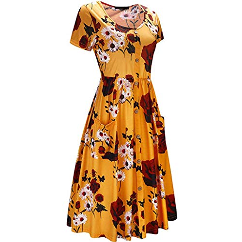 Respctful✿Women's Halter Neck Summer Dress Casual Sundress with Sun Floral Printed Maxi Long A-Lined Dress Yellow - Thumbnail 3
