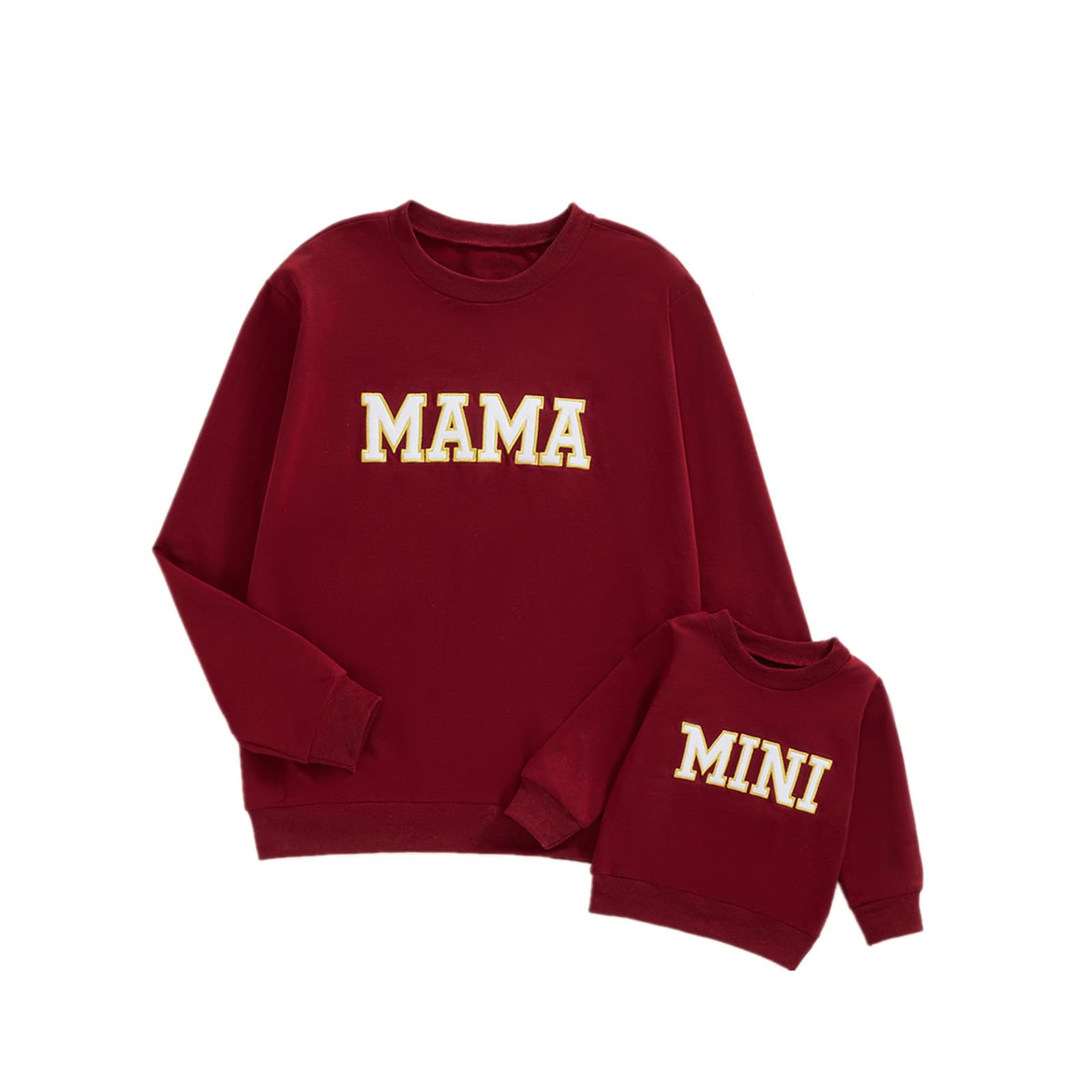 Photo 1 of **MISSING MINI** Covvoliy Mommy and Me Letter Print Matching Family Outfits Long Sleeve Crewneck Casual Sweatshirt T-Shirt (Women, L, Mini Wine Red)