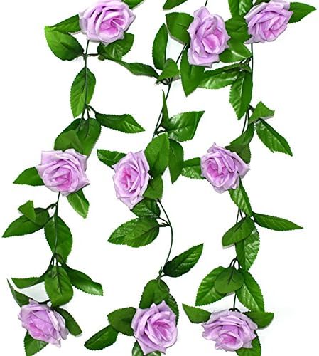 YEDREAM 3 Pack 8 FT Artificial Rose Vine Garland，Fake Rose Flowers Plants for Hotel Wedding Home Party Garden Craft Art Decor (Light Purple)