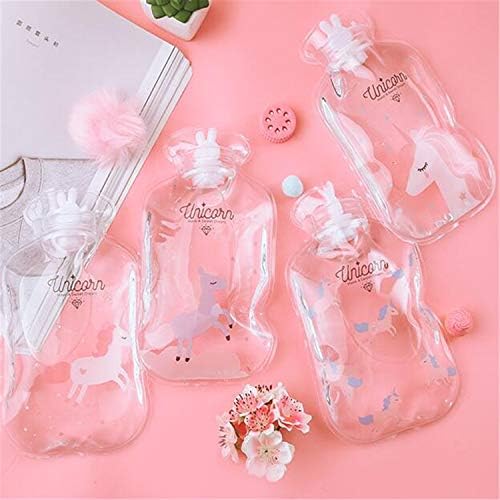 Large Unicorn Transparent Hot Water Bottle Set of 4, Water-Filled Explosion-Proof PVC Hand Warmers, for Students and Girls, Winter Gifts