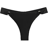 Colloyes Women's Low Waisted Thong Bikini Bottoms High Cut Ruched Back Swimsuit Bottoms with Side Metal Rings
