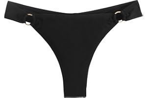 Colloyes Women's Low Waisted Thong Bikini Bottoms High Cut Ruched Back Swimsuit Bottoms with Side Metal Rings