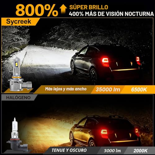 Sycreek H11/H8/H9 LED Bulbs 35000LM, 8X Brighter, 6500K Cool White, Focused Beam, Quiet Advanced Cooling, Plug-N-Play Installation, Pack of 2