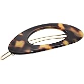 French Amie Oval Small 2 1/4” Celluloid Acetate Side Slide In Strong Hold Hair Clip Barrettes with Tige Boule Clasp for Girls and Women, Made in France (Tokyo)