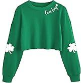 CGTPI Womens St. Patrick's Day Crop Sweatshirts Funny Lucky Irish Shamrock Lantern Long Sleeve Spring Pullover Tops
