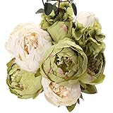 Uworld Artificial Flowers Silk Plastic Fake Peony Flower Vintage Peonies Bouquet DIY Wreath for Home Wedding Centerpieces Décor (Green)