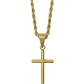Pure Ziva Christian Cross Pendant Necklace, 22 Inch Box Chain, 0.86 Inch Religious Pendant, Hypoallergenic Yellow Gold Plated Stainless Steel