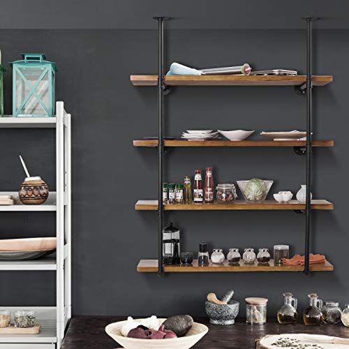 Industrial Pipe Shelf Kit, Elibbren Retro Wall Mount Shelving Floating