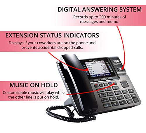 RCA U1000 Unison 4-Line Expandable Phone System - Full-Duplex Speakerphone Bundle with RCA U1200 DECT 6.0 Cordless Accessory Handsets (4-Pack) and 6 Blucoil AAA Batteries