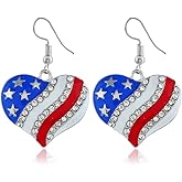 LEPRATO 4th of July Patriotic Earrings Independence Day American Flag Hook Earring for Women