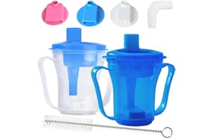 Ehucon Dysphagia Cup for Adults with 5cc, 10cc & 15cc Flow Control - Choke Proof Drinking Cup with Dual Handles for Elderly, Stroke, Dementia & Parkinson (Blue(Blue & Transparent), Pack of 2 PCS)