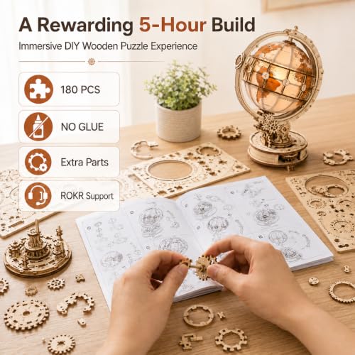 ROKR 3D Puzzle Wooden Adults, Wooden Puzzle Model Light Globe Model Making Craft Set Adults with LED Light,Gifts for Teens and adults