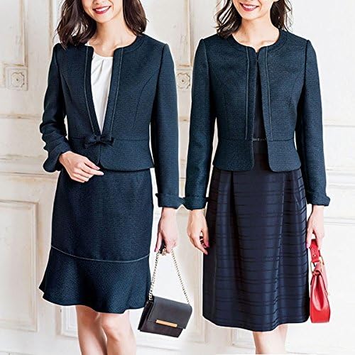 Amazon ジーラ バイ リュリュ ファッション Geera By Ryuryu 3点セット ボーダー素材ドッキングワンピース3点スーツ ネイビー 13 スーツ 通販
