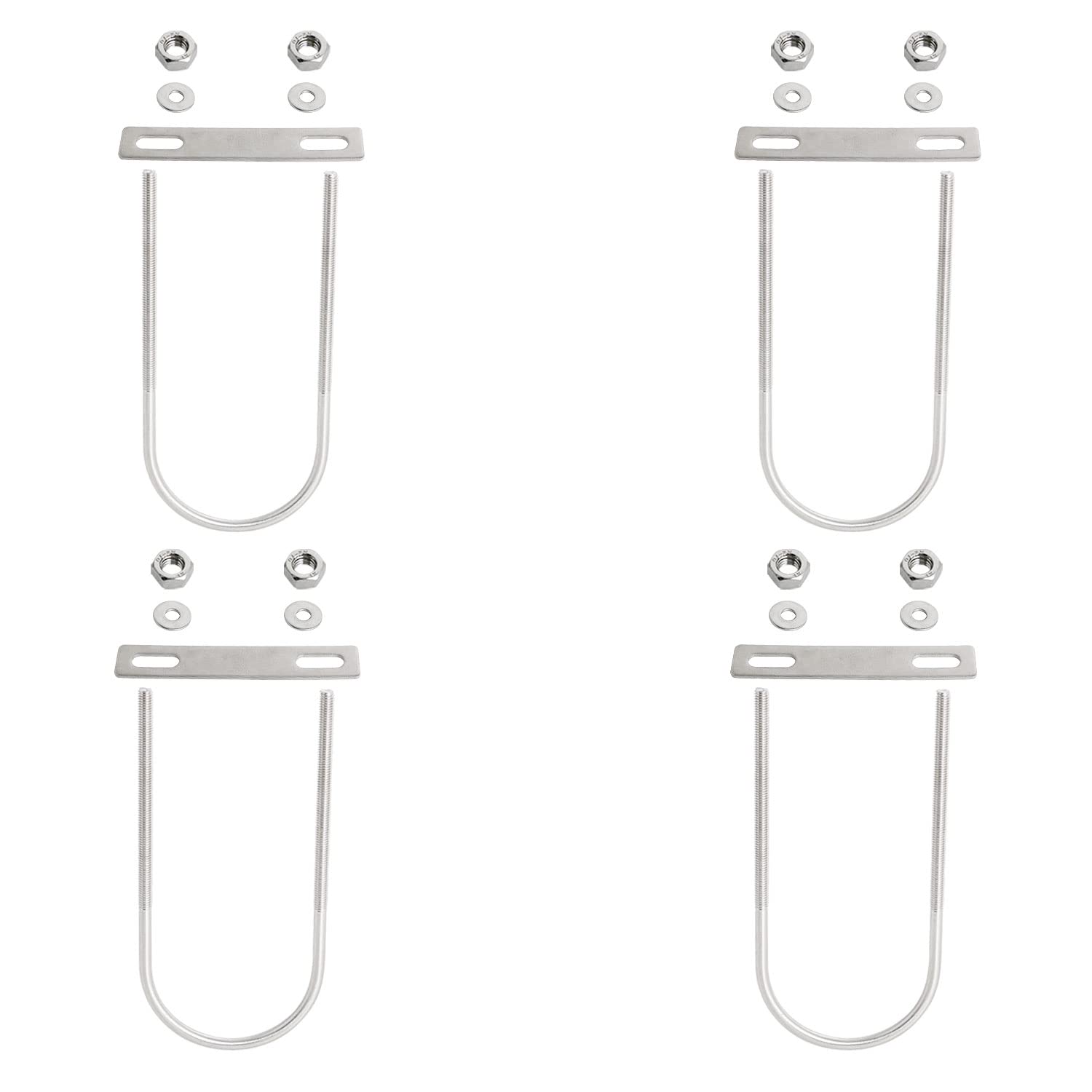 Aopin Round U-Bolt 2.56"(65mm) Inner Width U Bolts Brackets 304 Stainless Steel M6 with Nut, Plate, Washer for Car/RV/Trailer Bumper,4 Sets