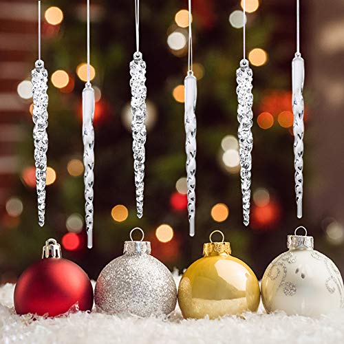HAKACC Christmas Snowflake Decorations,36pcs Icicles Ornaments Set Clear Snowflake Acrylic Christmas Ornaments for Santa Outdoor Party Decoration Craft Projects