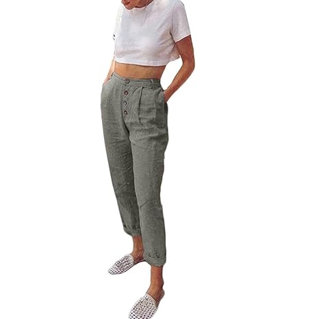 SuperSU Frauen Hohe Taille Lange Hosen Einfarbig Taste Beiläufige Bleistift Taschenhose Damenhosen Elegante Gestreifte Hohe T