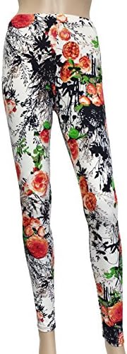 JAVEL Women's Plus Size High Waisted Ink and Watercolor Floral Print Leggings