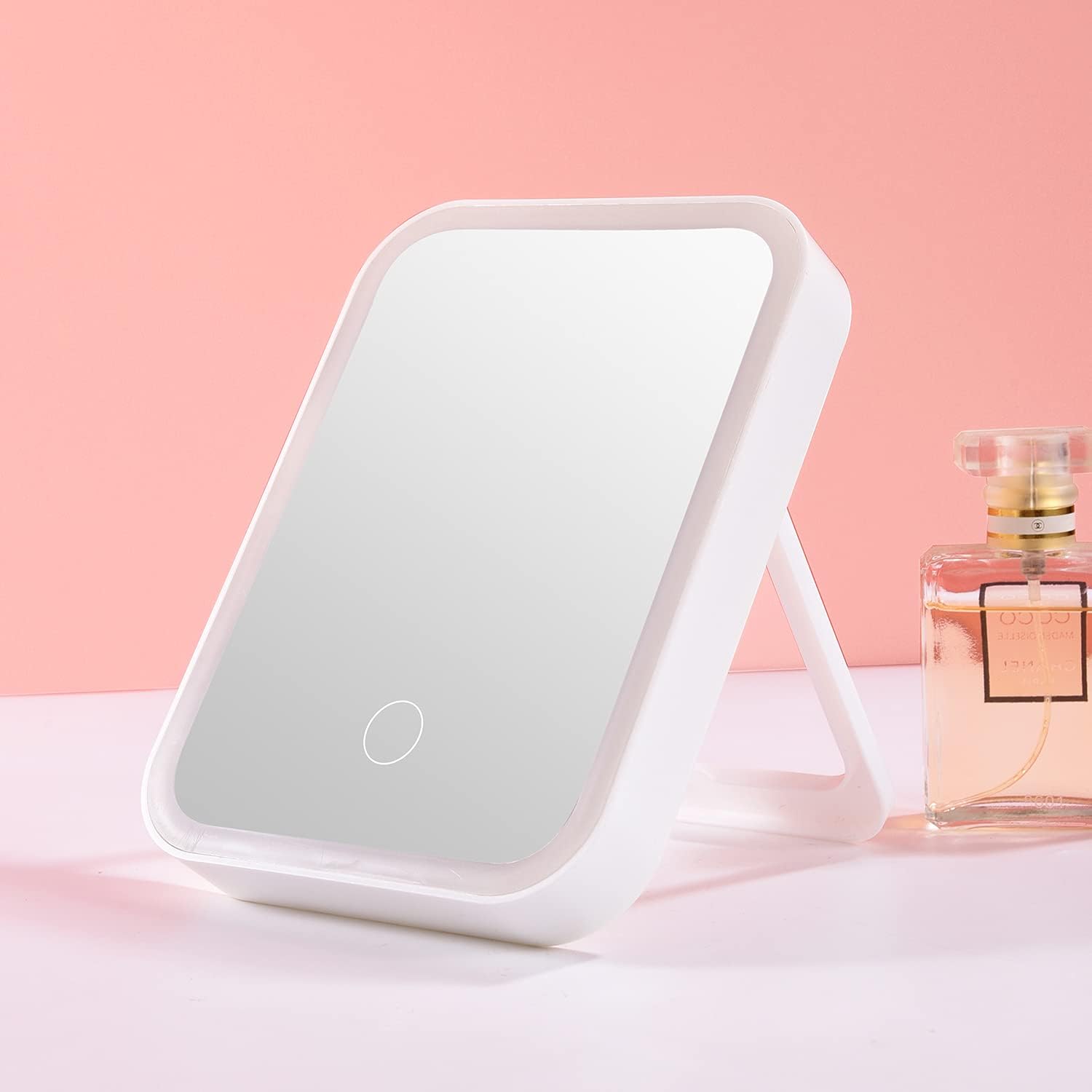 Bird&Fish Vanity Mirror with Lights Makeup Mirror Lighted LED Desk Mirror Touch Control 3 Color Lighting Modes Portable Cosmetic Travel Mirror Tabletop Make Up Mirror USB Rechargeable (White): Kitchen & Dining