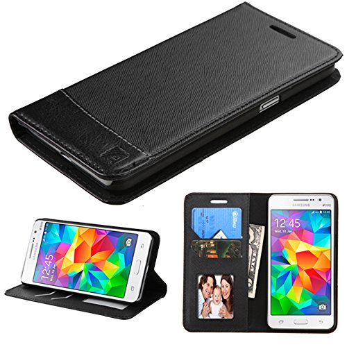 Samsung Galaxy Grand Prime Case, JoJoGoldStar Bicast PU Leather Folio Wallet Flip Cover with Card Slots and Kickstand, Includes Free Screen Protector and Stylus - Black