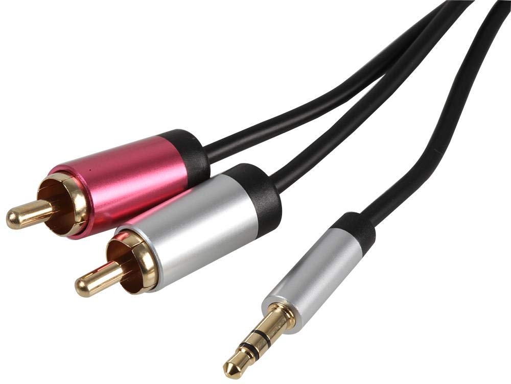 Pro Signal PSG3193-3M Slim 3.5mm Stereo Plug to 2x Phono (RCA) Plug Lead with Aluminium Head shells, 3m Black