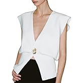 URBAN REVIVO Women's Sweater Vest Sleeveless V-Neck Knit Tops Lightweight with Gold Leaf Button Down Cardigans