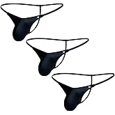 Gogobear Men's Glossy High Stretch Thongs Sexy Low Rise Spaghetti Straps Bikinis Underwear G-String Bulge Pouch Panties