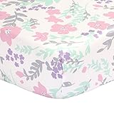 Floral Fitted Crib Sheet - Pink Mint Green Purple Grey - 100% Cotton Sateen