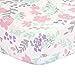 Pink, Green, Purple, Grey Floral Print Fitted Crib Sheet - 100% Cotton Baby Girl Flower Garden Theme Nursery and Toddler Bedding