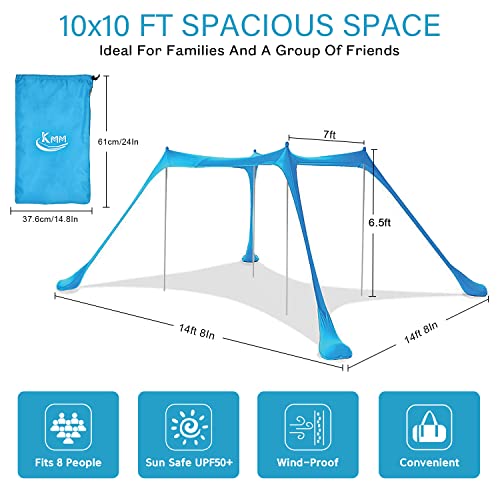 KMM Beach Tent Sun Shade with UPF50+ UV Protection,10X10ft Beach Canopy