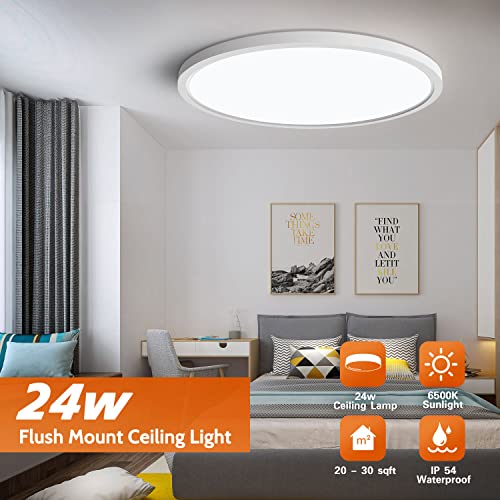 24w Flush Mount Ceiling Light 2 Pack, 9 Inch Ultra-Thin Ceiling Light Daylight, Round Flat Panel Light, Surface Mount Ceiling Light Fixture for Hallway, Bedroom, Kitchen