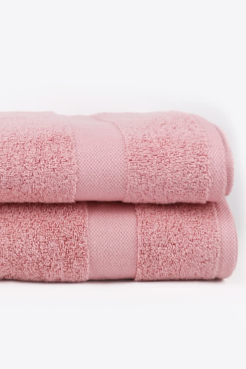Taka Fabrics 2 Pieces Wave Collection Ultra Soft and Highly Absorbent 100% Turkish Cotton Towels Bath, Hand, Kicthen Facecloth Sauna Pool Guest Towels Sets (140x70cm-2 Pieces, Pinky)