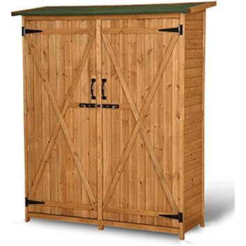MCombo Outdoor Wooden Storage Shed Utility Tools Organizer Garden Lawn with Lockable Double Doors 1400 (Natural)