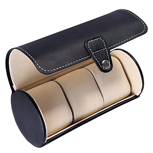 MGS AWP-3 Travel Watch Organizer Watches Case Leatherette Roll Watch Storage Pouch Jewelry Box 3-Slots (Black)