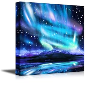 Canvas Prints Wall Art - Northern Lights,Aurora Borealis,Dramatic Landscape | Modern Wall Decor/Home Decoration Stretched Gallery Canvas Wrap Giclee Print. Ready to Hang - 12" x 12"