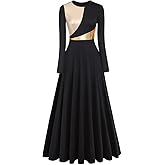 IDOPIP Women Metallic Color Block Praise Full Length Long Sleeve Dance Dress Liturgical Lyrical Dancewear Worship Robe Dress