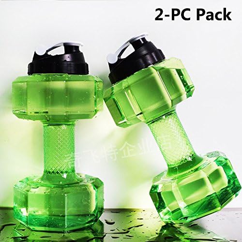 Qifei 2.2L Dumbbell Shape Drinking Bottle Sport Fitness Water Bottle With Portable Carry Handle for Gym Training Eco-friendly (Green-2PC Pack)