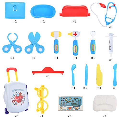 Kids Doctor Pretend Play Set | Family Doctor Role Play Medical Box Kit Playset Toys for Toddler | 19Pcs Educational Doctor Toys with Stethoscope and Portable Case for Boys Girls (White) - Thumbnail 7