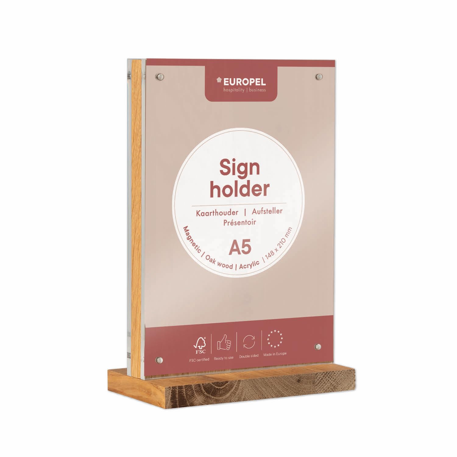 EUROPEL A5 Sign Holder - Double Sided, Magnetic, Free Standing, Portrait Tabletop Display Stand - Acrylic, T Shaped Poster, Leaflet & Menu Holder for Hotels, Office, Conference, Restaurants, Stores — image 1