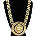 Galham - Celebrity Style Lion Head 1.88” Pendants with 18” Chunky Link Chain Necklace Gold Tone with Black Enamel