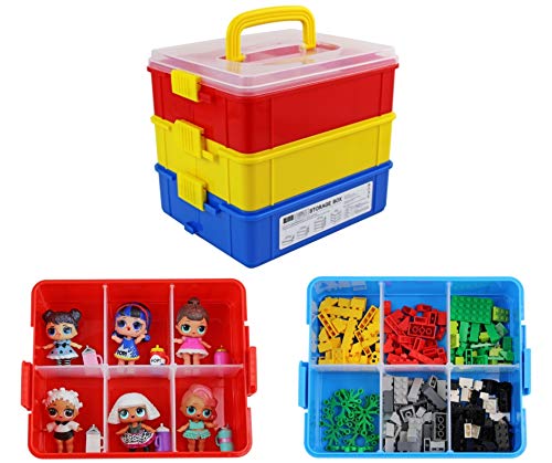 Bins & Things Stackable Toys Organizer Storage Case Compatible with LOL Surprise Dolls, LPS, Shopkins, Tsum Tsum and Lego - Portable Adjustable Box w/Carrying Handle