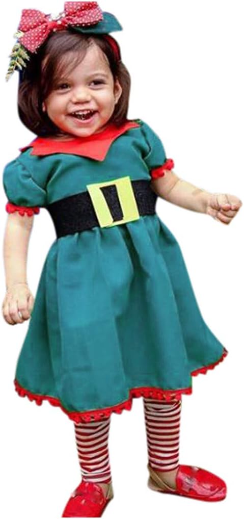 0-4T Toddler Infant Girls Christmas Dresses Cute Fringe Short Sleeve Dress Party Solid Color Costume Waist Belt Swing Dresses