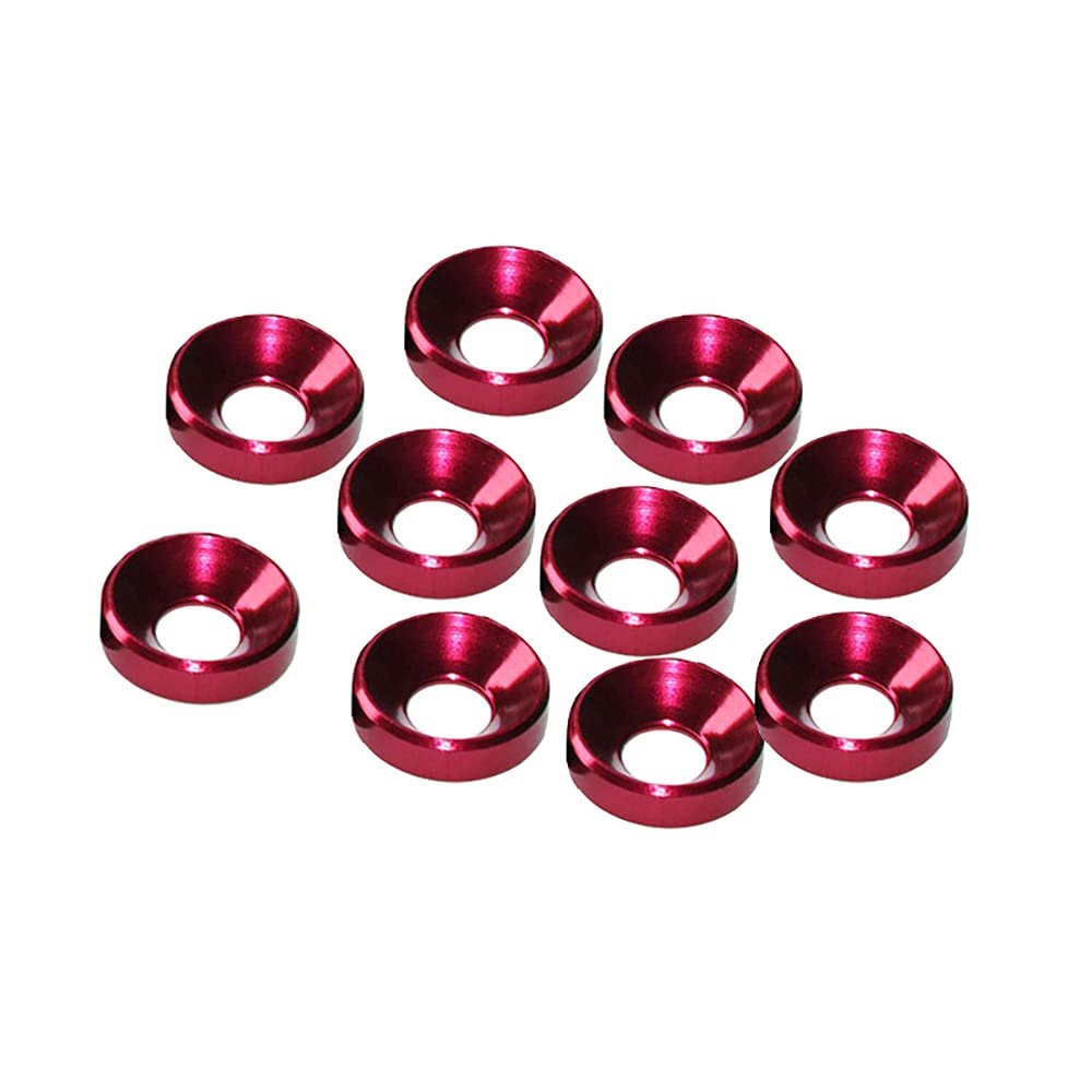 Bolt Washer BE-TOOL M4 Countersunk Washer Anodized Aluminum Cup Washer for Car Red (Pack of 10)